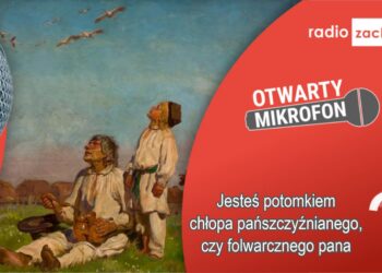 Otwarty Mikrofon Radia Zachód. W grafice wykorzystano obraz „Bociany” Józefa Chełmońskiego