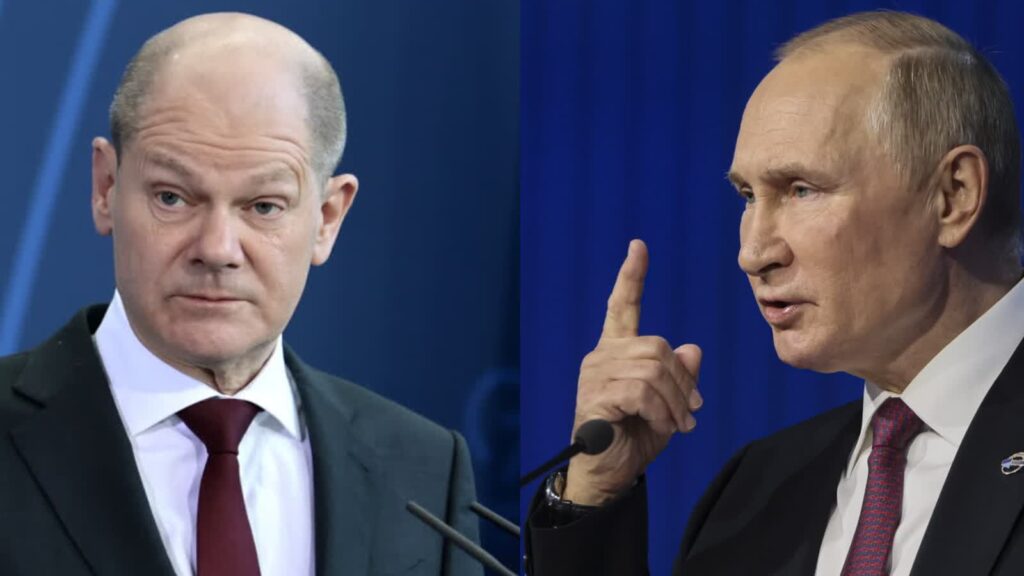 Olaf Scholz. Fot. PAP/EPA/HANNIBAL HANSCHKE. Władimir Putin. Fot. PAP/EPA/MEKHAIL METZEL / SPUTNIK / KREMLIN POOL