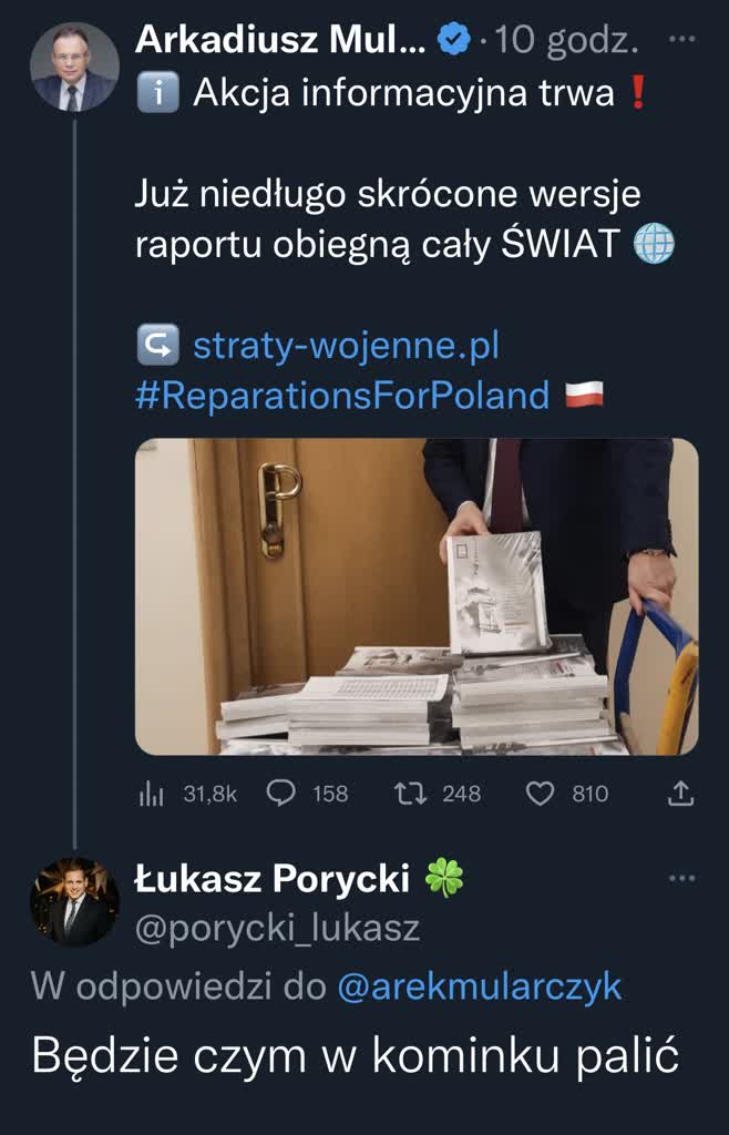 „Będzie czym w kominku palić” – pisze wicemarszałek z PSL na temat raportu w sprawie reparacji od Niemiec. 10 3A40330A-91BA-4D61-AEBE-BF4545E779D6.jpeg