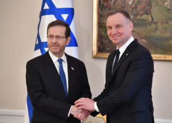 Prezydent Andrzej Duda oraz prezydent Izraela Isaac Herzog podczas spotkania w Pałacu Prezydenckim w Warszawie, 19 bm. Fot. PAP/Radek Pietruszka