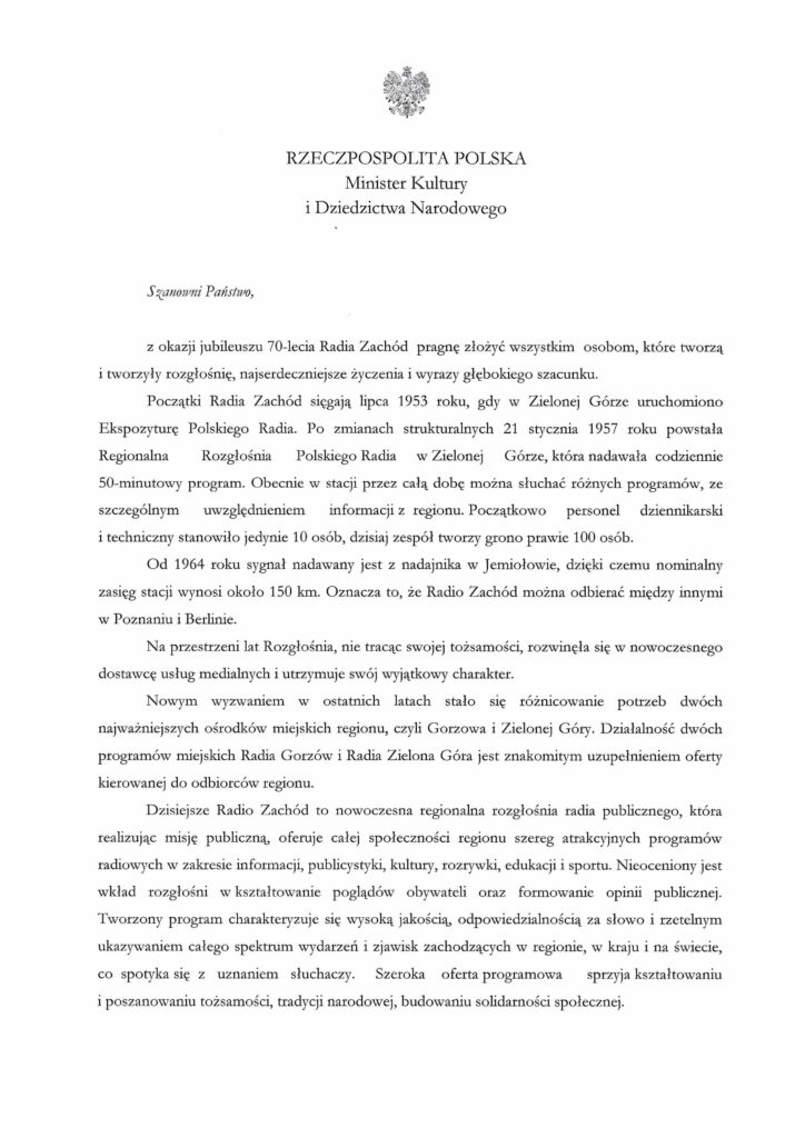 Uroczysta gala z okazji 70-lecia Radia Zachód! [DUŻO ZDJĘĆ, LISTY GRATULACYJNE] Radio Zachód - Lubuskie