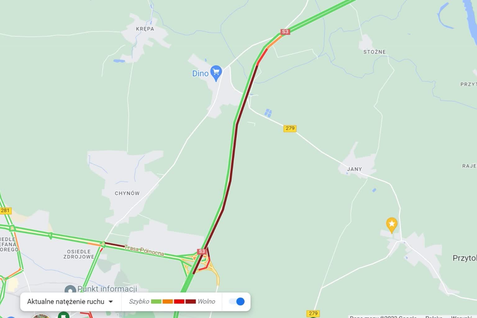 Korek na S3 w kierunku Sulechowa Radio Zachód - Lubuskie