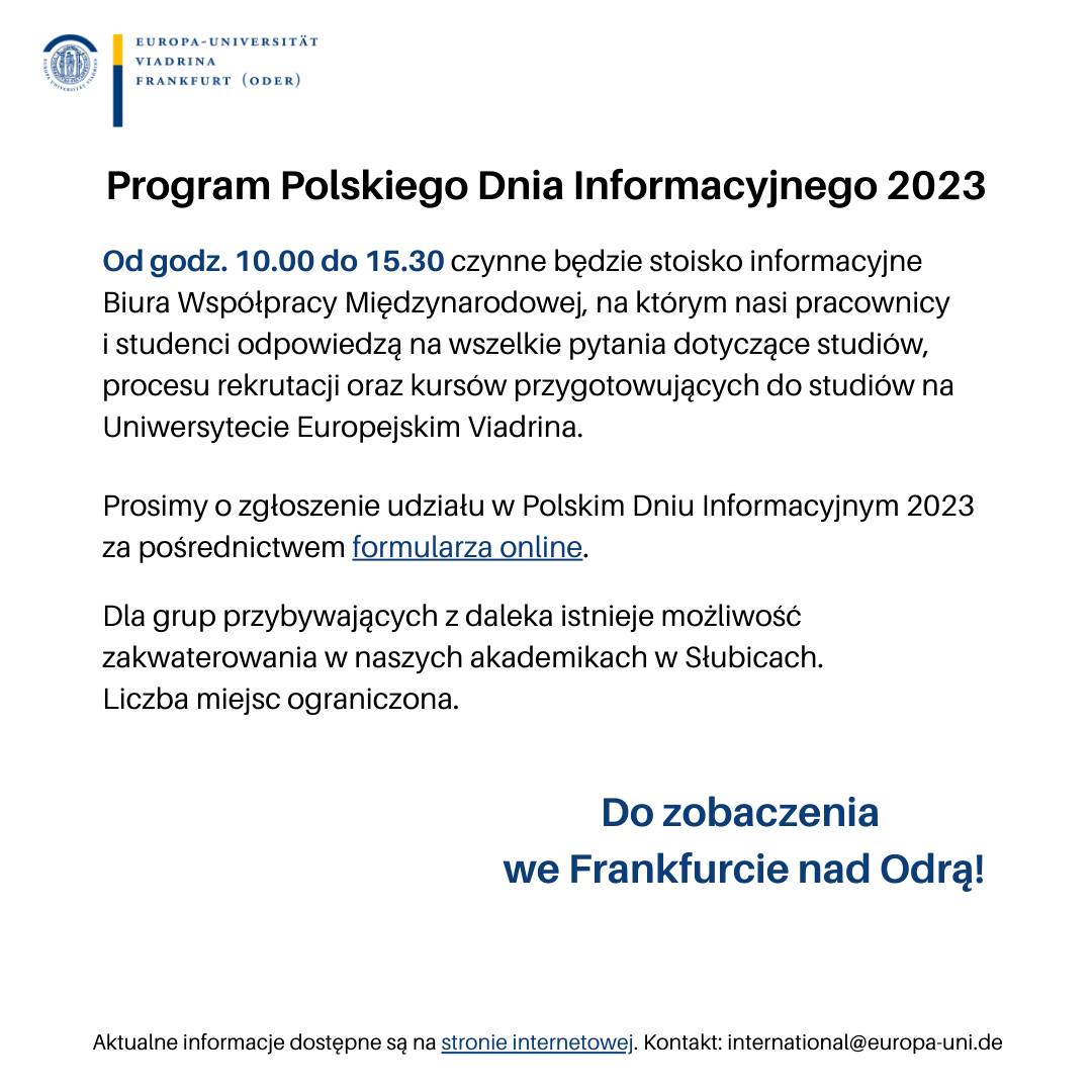 Uniwersytet we Frankfurcie nad Odrą zaprasza w październiku na Polski Dzień Informacyjny Radio Zachód - Lubuskie