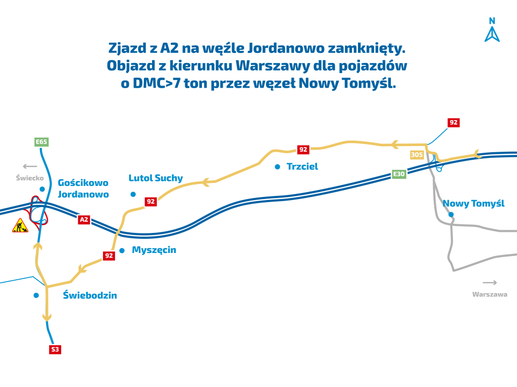 Od 25 września remont nawierzchni na węźle Jordanowo autostrady A2 Radio Zachód - Lubuskie