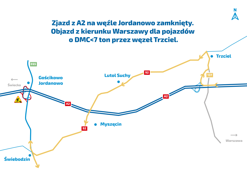 Od 25 września remont nawierzchni na węźle Jordanowo autostrady A2 Radio Zachód - Lubuskie
