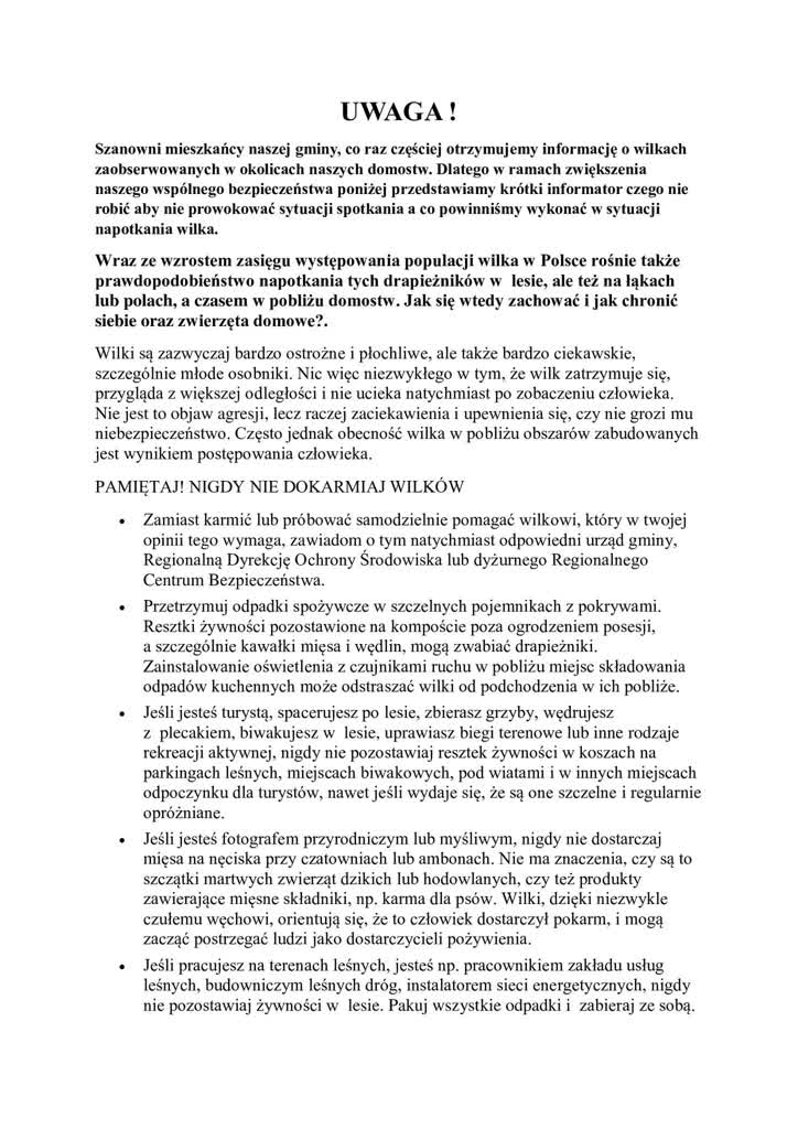 Wilki częściej spotykane. Urzędnicy Bledzewa wydali komunikaty 11 407393819_659007496427589_7956570888945838890_n.jpg