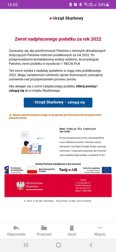 Ostrzegamy przed fałszywymi e-mailami o zwrocie nadpłaconego podatku za 2022 r. 13 37ac276d-eb31-4cdc-85be-6266a4418dcc.jpg