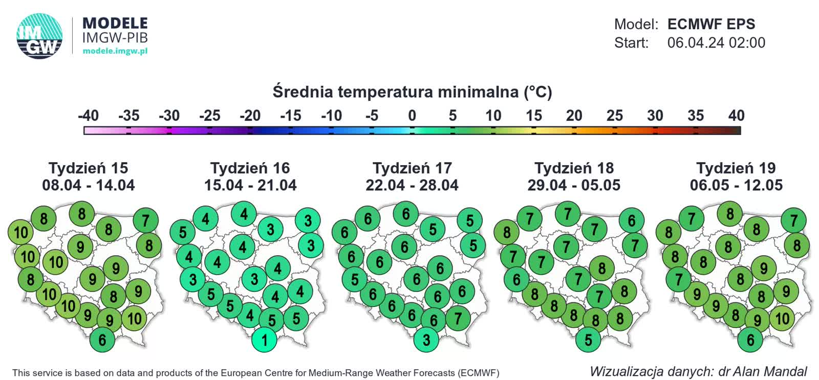 Wybuch ciepła w Polsce. Pył znad Sahary pojawi się nad krajem 12 ECMWF_TMIN_AVE_1712460633.webp