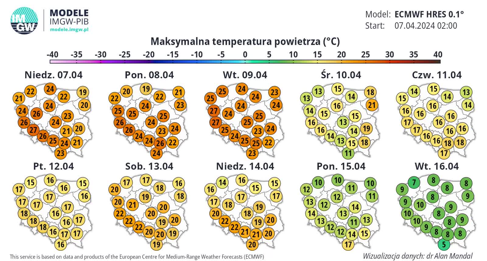 Wybuch ciepła w Polsce. Pył znad Sahary pojawi się nad krajem 11 ECMWF_T2_MAX_1712476739.webp