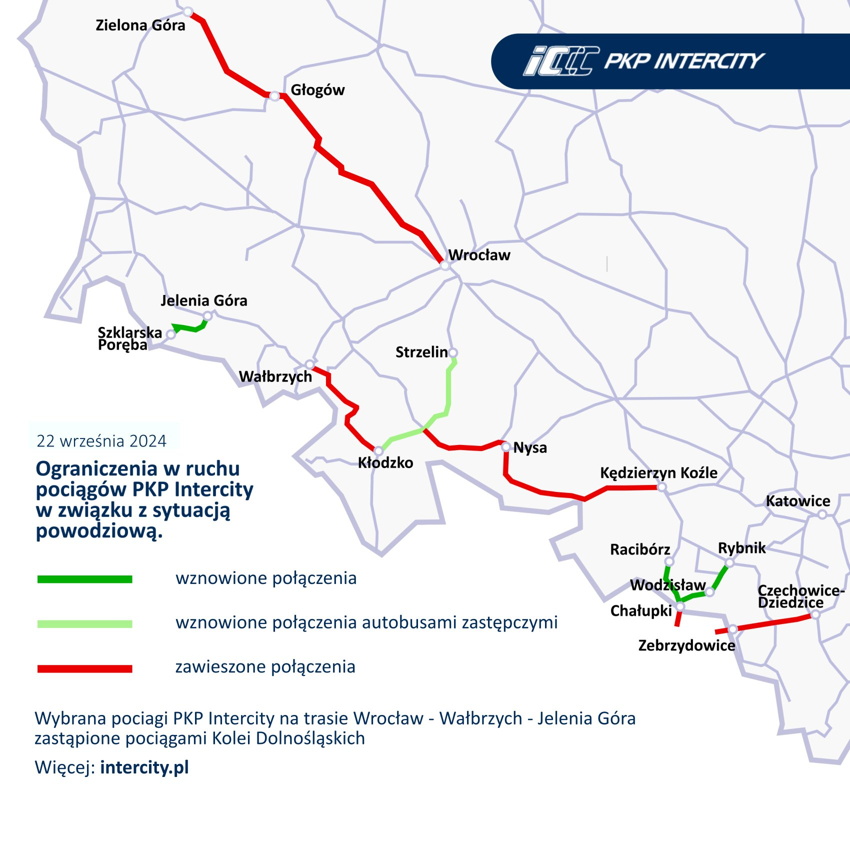 Pociągi na trasie Wrocław – Głogów – Zielona Góra jadą objazdem lub są zawieszone Radio Zachód - Lubuskie