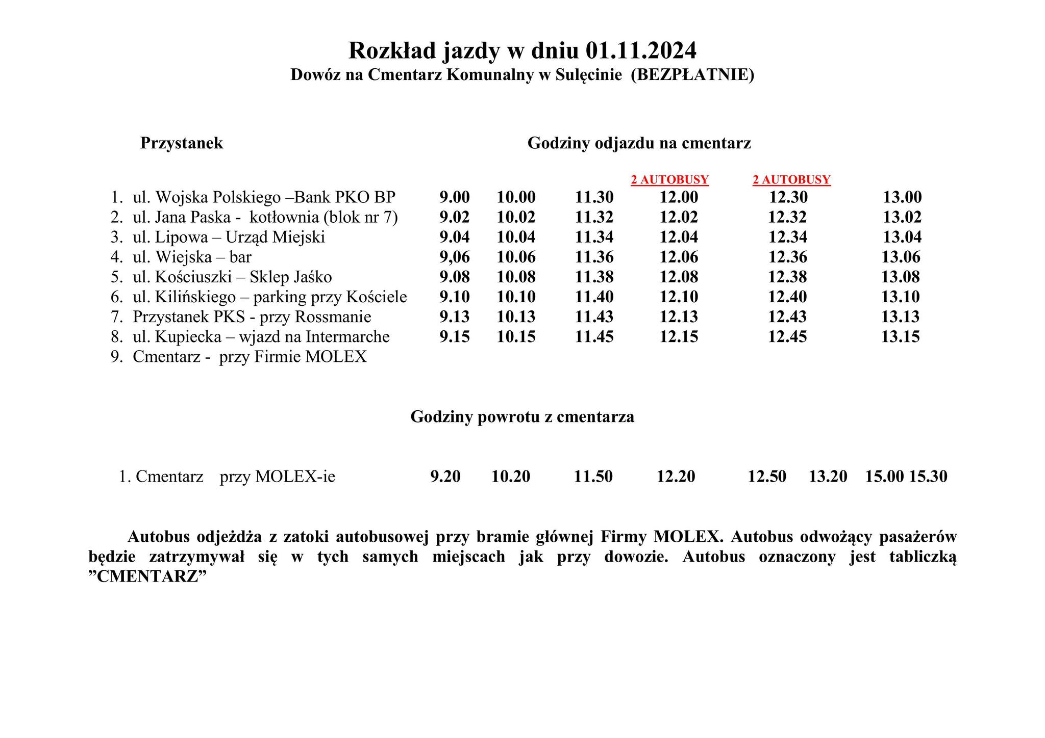 Darmowy autobus na cmentarz w Sulęcinie Radio Zachód - Lubuskie