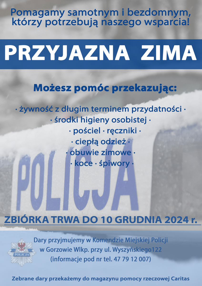 "Przyjazna zima" – policyjna zbiórka na rzecz bezdomnych Radio Zachód - Lubuskie