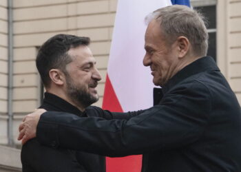 Wołodymyr Zełenski, Donald Tusk. Fot. PAP/EPA/MAXYM MARUSENKO