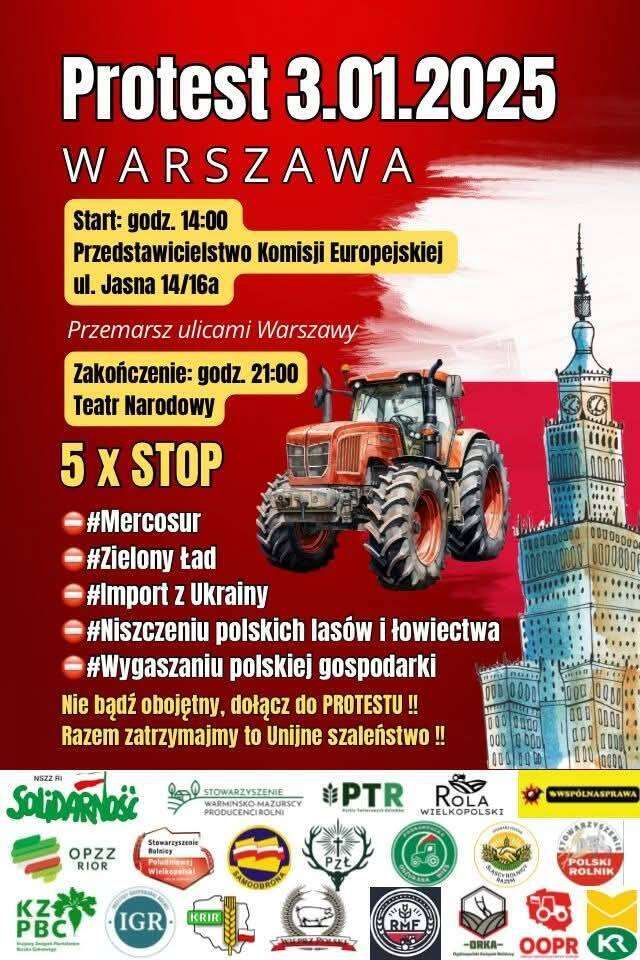 Wielki protest rolników w Warszawie! Manifestacja przebiega pod hasłem „5xSTOP" Radio Zachód - Lubuskie