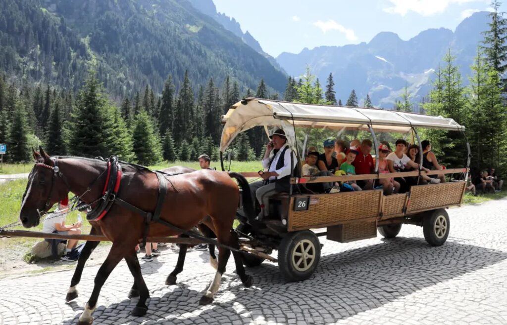 Turyści na drodze do Morskiego Oka. Fot. PAP/Grzegorz Momot