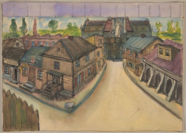 "Widok miasteczka", B. Pacanowski, 1951 r.(Kolekcja Muzeum POLIN)