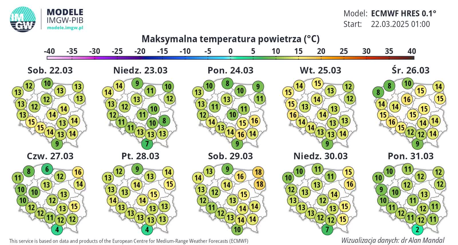 Najbliższe dni ciepłe, ale pochmurne i wietrzne 11 ECMWF_T2_MAX_1742623185.webp
