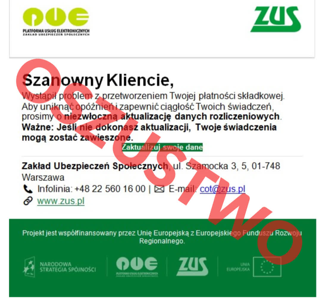 ZUS ostrzega: Uwaga na fałszywe maile! Radio Zachód - Lubuskie