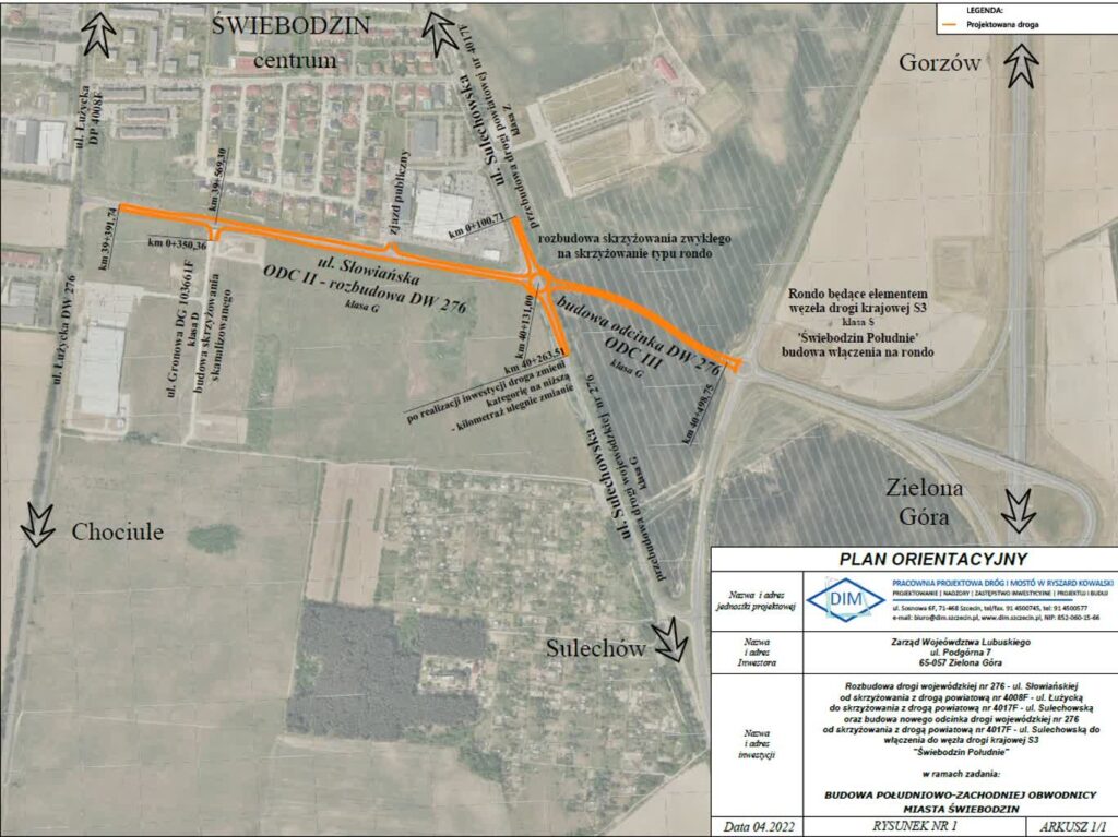 Przebudowa ul. Słowiańskiej w Świebodzinie połączona z budową łącznika z drogą S3 - plan orientacyjny (ZDW ZG)
