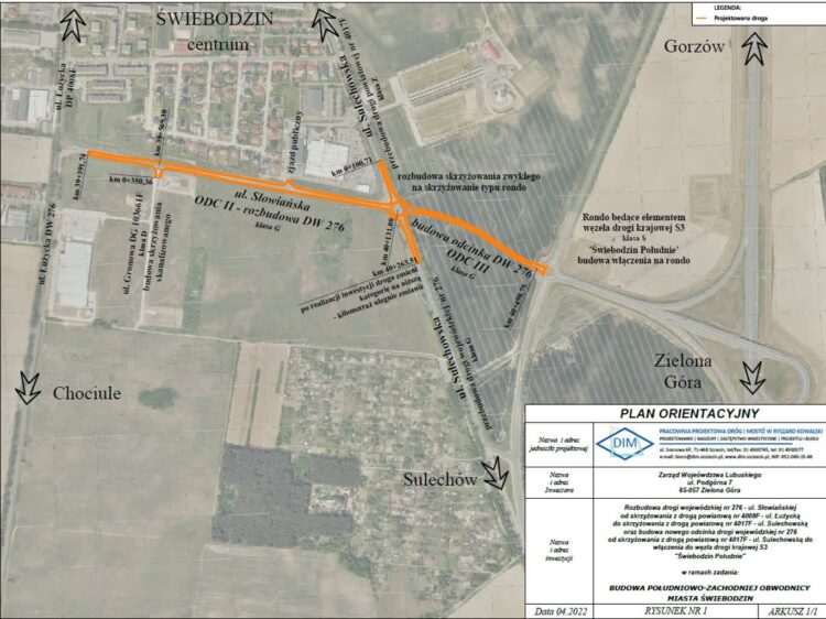 Przebudowa ul. Słowiańskiej w Świebodzinie połączona z budową łącznika z drogą S3 - plan orientacyjny (ZDW ZG)