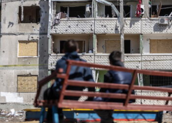 Zbombardowany Charków na Ukrainie (PAP/Yevhen Titov)