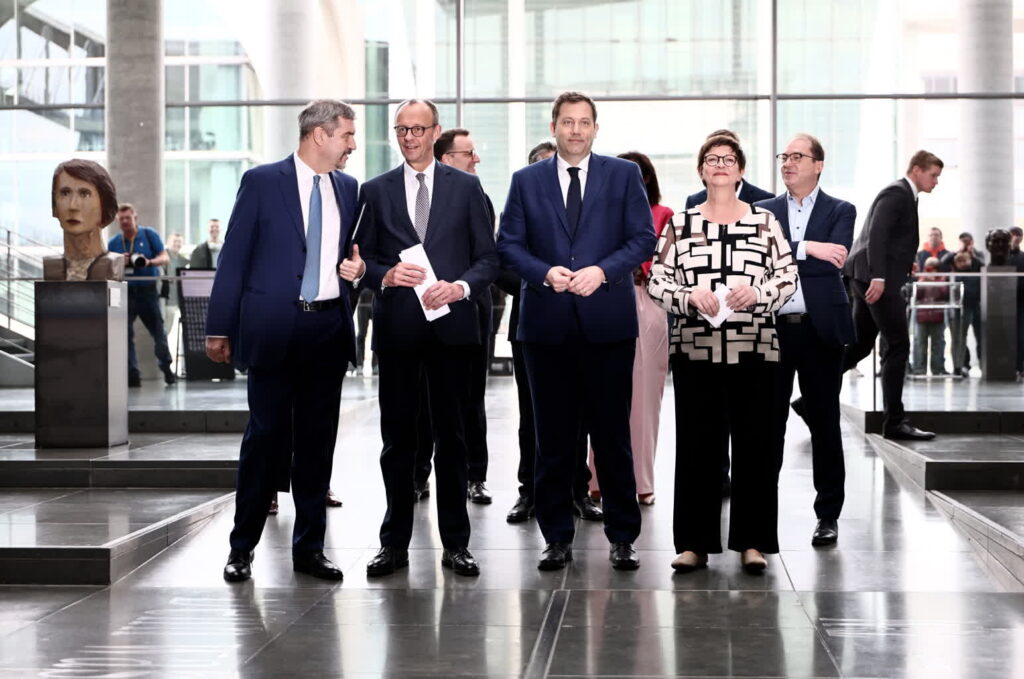 Przywódcu CDU, CSU i SPD na wspólnej konferencji (PAP/EPA/CHRISTOPH SOEDER)