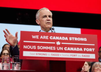 Mark Carney, premier Kanady, przemawia po zwycięstwie LPC w wyborach do parlamentu (PAP/EPA/ERIC REID)