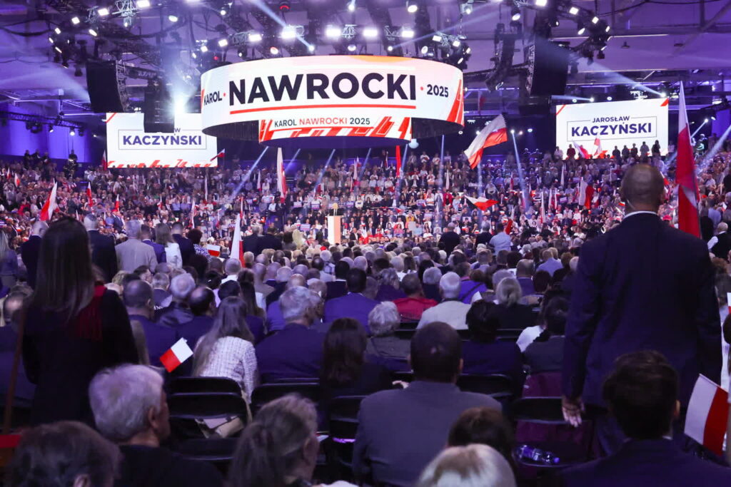 Łódź. Konwencja wyborcza Karola Nawrockiego, kandydata PiS na prezydenta kraju (PAP/Marian Zubrzycki)