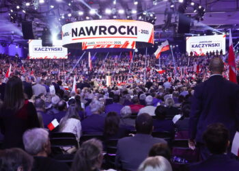 Łódź. Konwencja wyborcza Karola Nawrockiego, kandydata PiS na prezydenta kraju (PAP/Marian Zubrzycki)