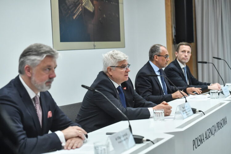 Konferecja prasowa ws. budowy terminala lotniskowego CPK (PAP/Piotr Nowak)