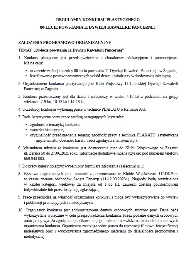 Konkurs plastyczny z okazji 80 lat Czarnej Dywizji Radio Zachód - Lubuskie