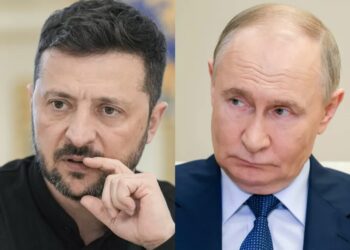 "Rosja prowadzi brudną grę". Kiedy dojdzie do przekazania ciał poległych żołnierzy? 16 Wołodymyr Zełenski i Władimir Putin Fot. PAP/EPA/STRINGER/GAVRIIL GRIGOROV / SPUTNIK / KREMLIN POOL