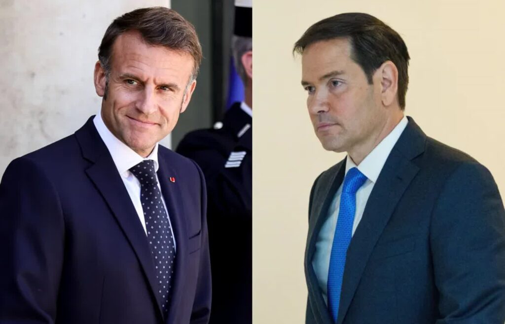 Prezydent Francji Emmanuel Macron i sekretarz stanu USA Marco Rubio. Fot. PAP/EPA/Teresa Suarez/KEN CEDENO / POOL