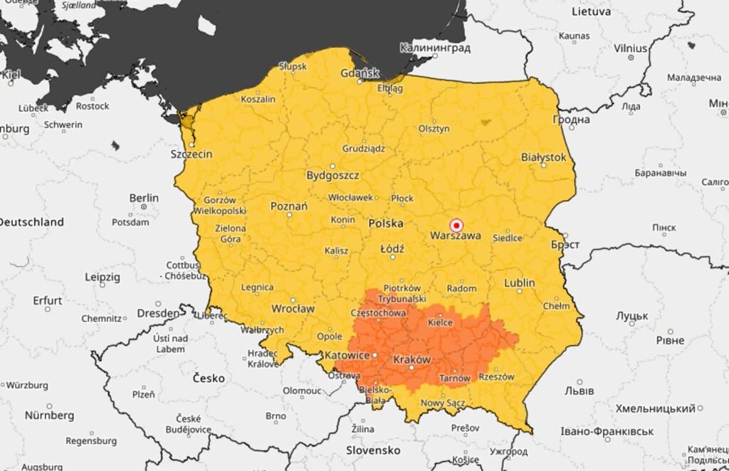 Idą burze. Lubuskie objęte alertami IMGW 1 Alerty IMGW - 13 lipca 2025 r. (IMGW)