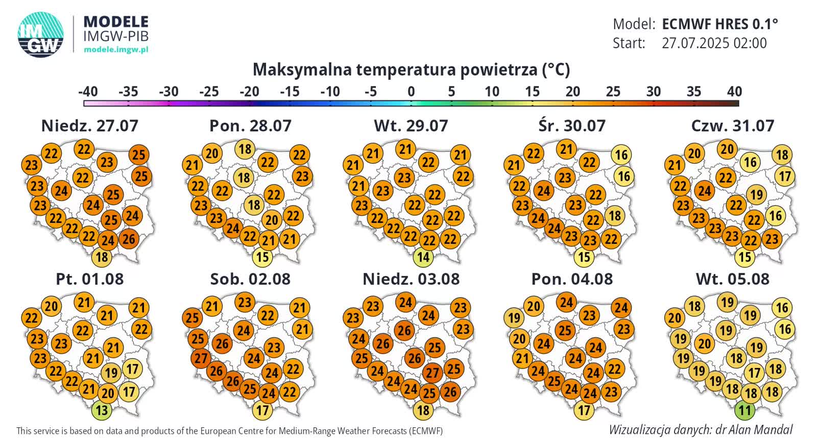 IMGW podwyższa alerty dla kolejnych regionów 13 ECMWF_T2_MAX_1753596018.webp