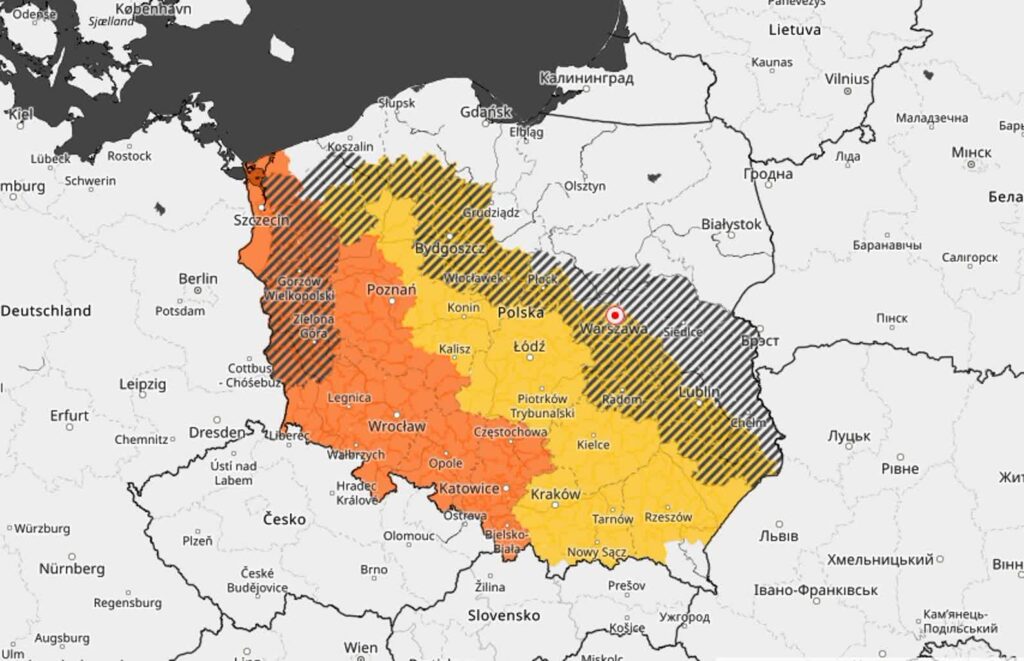 Alert drugiego stopnia! Idą silne burze 21 lipca 2025 r. - nad Lubuskie zmierzają burze (IMGW.pl)