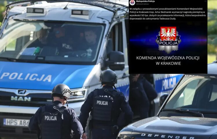 Policja w trakcie poszukiwań. Fot. PAP/Grzegorz Momot