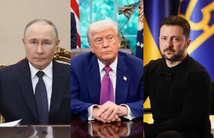 Władimir Putin, Donald Trump i Wołodymyr Zełenski Fot. PAP/EPA/Yuri Gripas/ALEXANDER KAZAKOV/SPUTNIK/KREMLIN POOL/POOL/TERESA SUAREZ