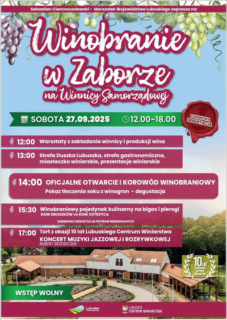 Na Winobraniu w samorządowej winnicy w Zaborze będzie się działo!