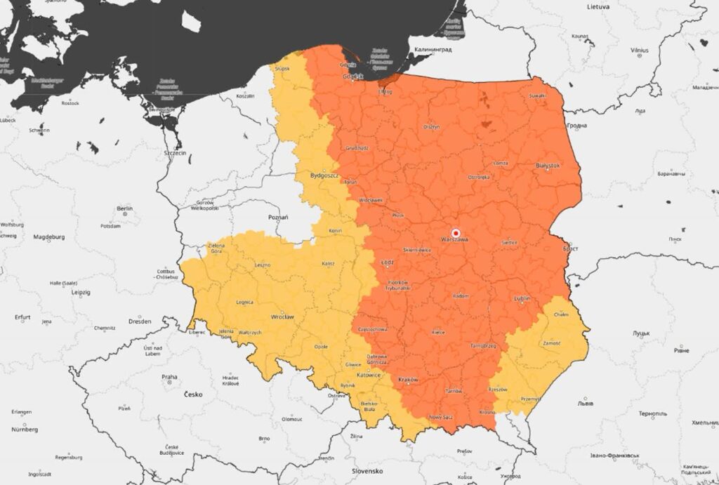 Alerty IMGW dla południowej części województwa 1 5 września 2025 r. - mapa z ostrzeżeniami IMGW (IMGW.pl)