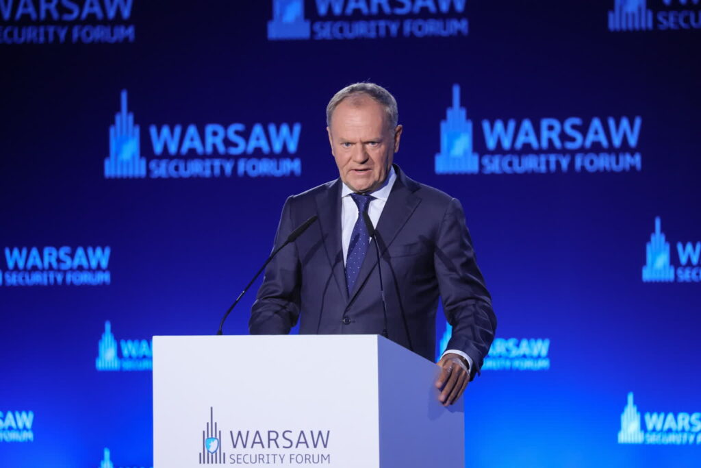 Donald Tusk przemawia na Warsaw Security Forum - Warszawskim Forum Bezpieczeństwa (PAP/Leszek Szymański)
