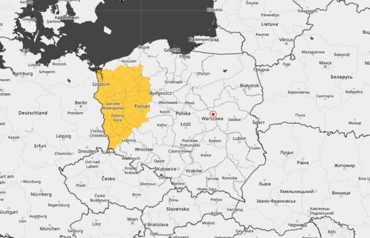 15 września 2025 r. - alerty burzowe w Lubuskiem (IMGW)