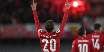 Polska wygrywa 1:0 z Litwą po golu Szymańskiego 1 Polak Sebastian Szymański cieszy się z bramki zdobytej na 0:1 z rzutu rożnego w meczu eliminacyjnym piłkarskich mistrzostw świata 2026 z Litwą Fot. Piotr Nowak