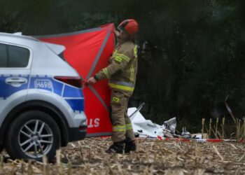 Szczątki obiektu na polu w miejscowości Zaręby Warchoły w gm. Andrzejewo. Żandarmeria Wojskowa i prokuratura prowadzą czynności po znalezieniu obiektu przypominającego drona. Fot. PAP/Paweł Supernak