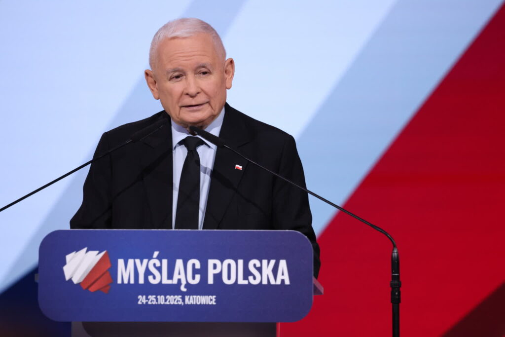 Konwencja programowa PiS w Katowicach. Prezes partii Jarosław Kaczyński (PAP/Art Service)