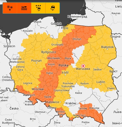 W nocy oblodzenia w 11 województwach, a w dwóch marznące deszcze powodujące gołoledź