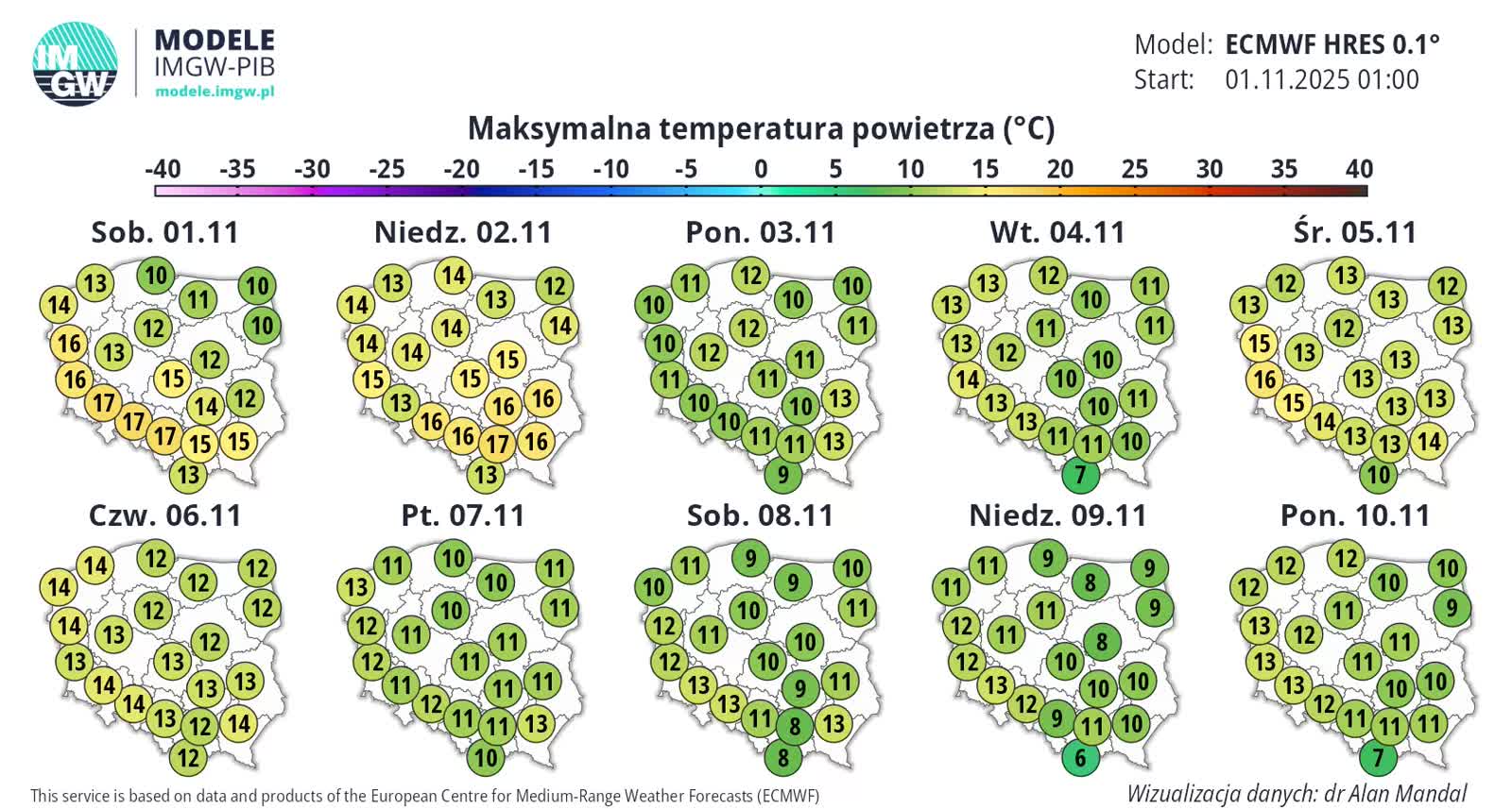 Wszystkich Świętych i Zaduszki. Pogoda będzie sprzyjać 16 ECMWF_T2_MAX_1761977218.webp