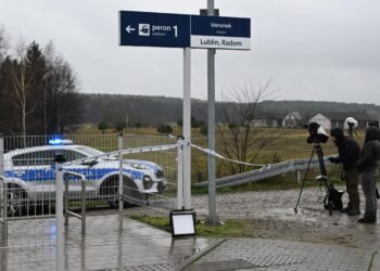 Śledztwo w sprawie aktów dywersji. Jedna osoba usłyszała zarzut 11 Działania służb przy zniszczonym fragmencie torowiska na trasie Dęblin-Warszawa przy stacji kolejowej Mika Fot. PAP/Wojtek Jargiło