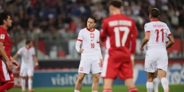 Piłkarz reprezentacji Polski Piotr Zieliński cieszy się z gola podczas meczu eliminacyjnego mistrzostw świata z Maltą, fot. PAP/Leszek Szymański