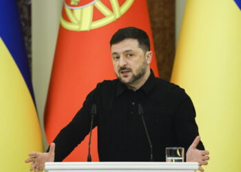 Ukraińskie i rosyjskie komunikaty po spotkaniach z Amerykanami 13 Na zdjęciu Wołodymyr Zełenski, prezydent Ukrainy (PAP/EPA/SERGEY DOLZHENKO)